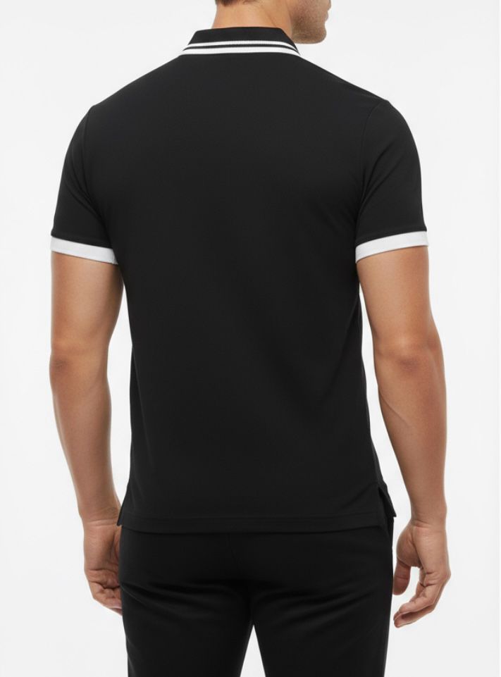 Men’s Cotton Polo Shirt – Striped, Modern Fit, Casual Streetwear, Designer polo, Modern European Design, Black