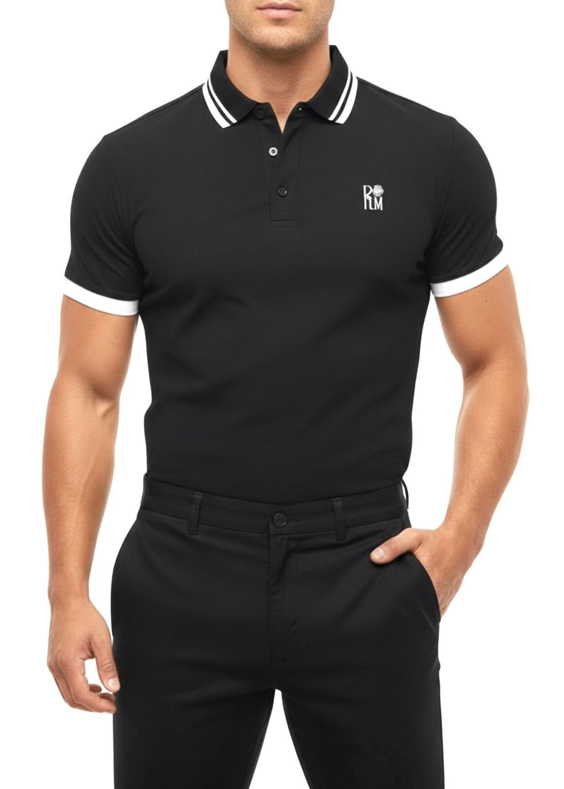 Men’s Cotton Polo Shirt – Striped, Modern Fit, Casual Streetwear, Designer polo, Modern European Design, Black