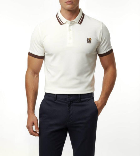 Men’s Cotton Polo Shirt – Striped, Modern Fit, Casual Streetwear, Designer polo, Modern European Design, White