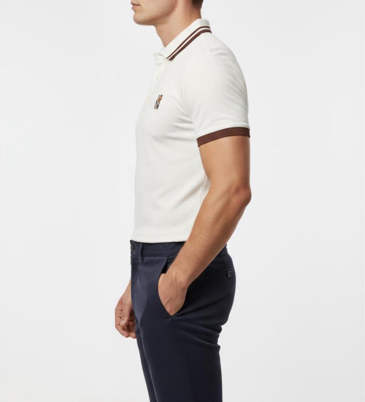 Men’s Cotton Polo Shirt – Striped, Modern Fit, Casual Streetwear, Designer polo, Modern European Design, White