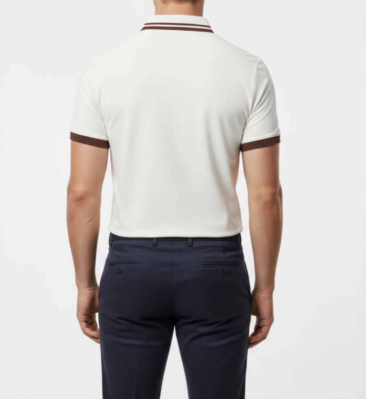 Men’s Cotton Polo Shirt – Striped, Modern Fit, Casual Streetwear, Designer polo, Modern European Design, White